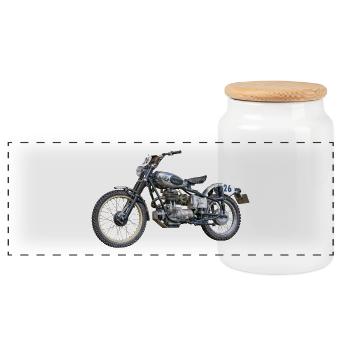 motorcycle - Panoramic Cookie Jar with Wooden Lid - white - Front