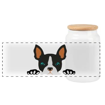 Bulldog with legs - Panoramic Cookie Jar with Wooden Lid - white - Front