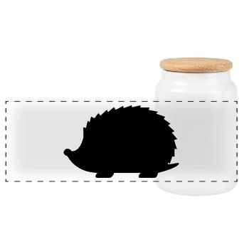 Hedgehog silhouette idea gift animal small - Panoramic Cookie Jar with Wooden Lid - white - Front