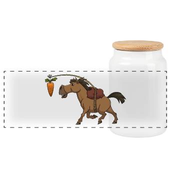 Horse carrot carrot riding - Panoramic Cookie Jar with Wooden Lid - white - Front
