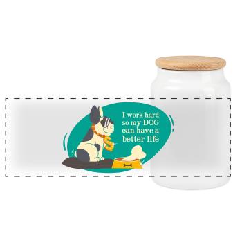 dog - Panoramic Cookie Jar with Wooden Lid - white - Front