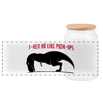 T-Rex no like push-ups - Panoramic Cookie Jar with Wooden Lid - white - Front