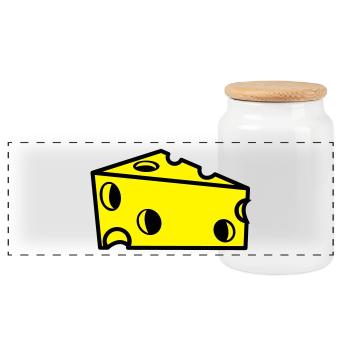 swiss cheese sliced with holes - Panoramic Cookie Jar with Wooden Lid - white - Front
