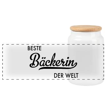 Beste Bäckerin der Welt - Panorama Keksdose mit Holzdeckel - Weiß - Vorne