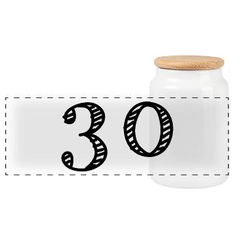 30 YEARS. 30th ANNIVERSARY. ANNIVERSARY 30 YEARS. 30 - Panoramic Cookie Jar with Wooden Lid - white - Front