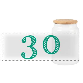 30 JAHRE. 30-jähriges JUBILÄUM. JUBILÄUM 30 JAHRE. 30 - Panorama Keksdose mit Holzdeckel - Weiß - Vorne