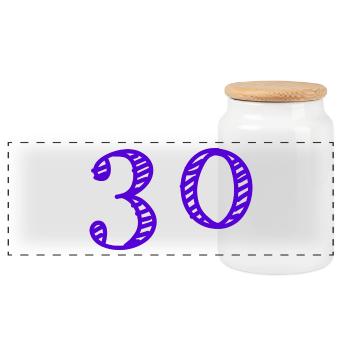 30 JAHRE. 30-JÄHRIGES JUBILÄUM. GEBURTSTAG 30 JAHRE. 30 - Panorama Keksdose mit Holzdeckel - Weiß - Vorne