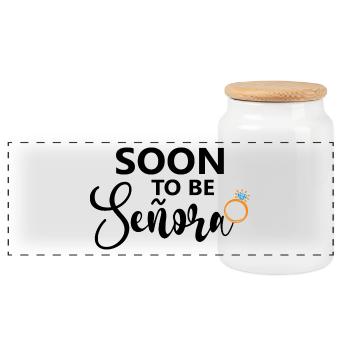 Soon To Be Señora Engagement Bridal Shower Wedding - Panoramic Cookie Jar with Wooden Lid - white - Front