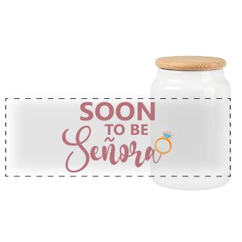 Soon To Be Señora Engagement Bridal Shower Wedding - Panoramic Cookie Jar with Wooden Lid - white - Front