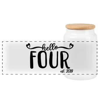 4ème anniversaire enfants filles 4 Hello Four Est. 2019 - Boîte à biscuits avec couvercle en bois - blanc - Devant