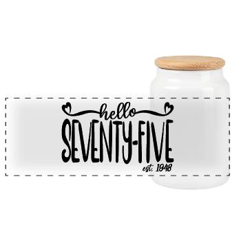 Bonjour soixante-quinze est. 1948 Mignon 75e anniversaire - Boîte à biscuits avec couvercle en bois - blanc - Devant