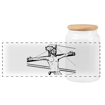 Jesus Christ Cross Easter - Panoramic Cookie Jar with Wooden Lid - white - Front