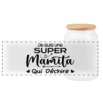 Je suis une Super Mamita qui Déchire - Boîte à biscuits avec couvercle en bois - blanc - Devant