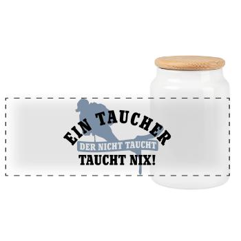 Ein Taucher der nicht taucht, taucht nix | Diver | - Panoramic Cookie Jar with Wooden Lid - white - Front