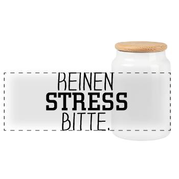 Keinen Stress bitte - Panorama Keksdose mit Holzdeckel - Weiß - Vorne