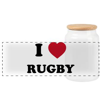 I Love Rugby - Panoramic Cookie Jar with Wooden Lid - white - Front