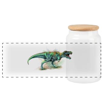 Dinosaur - Panoramic Cookie Jar with Wooden Lid - white - Front