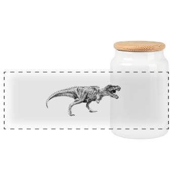 Dinosaur - Panoramic Cookie Jar with Wooden Lid - white - Front