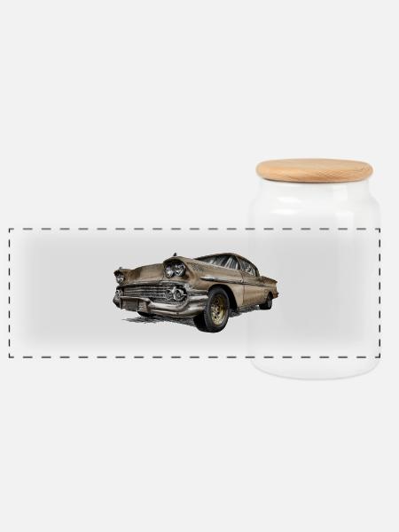 Oldtimer - Panorama Keksdose mit Holzdeckel - Weiß