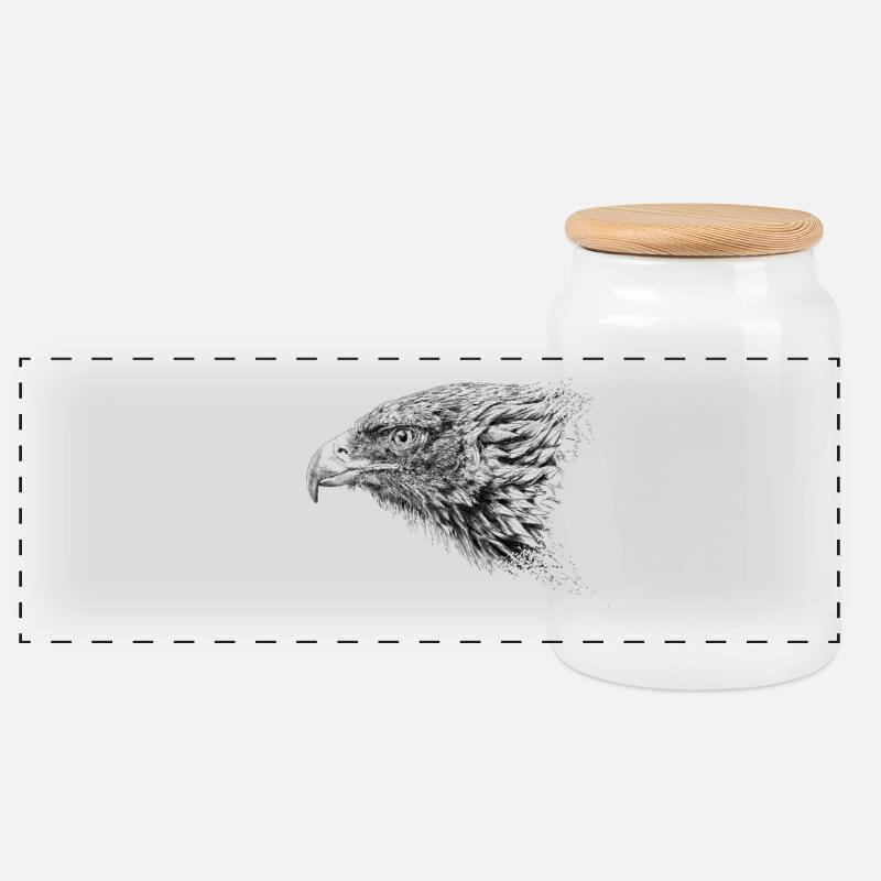 Eagle - Panoramic Cookie Jar with Wooden Lid - white
