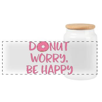 Donut worry - Panorama Keksdose mit Holzdeckel - Weiß - Vorne