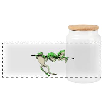 Frog - Panoramic Cookie Jar with Wooden Lid - white - Front