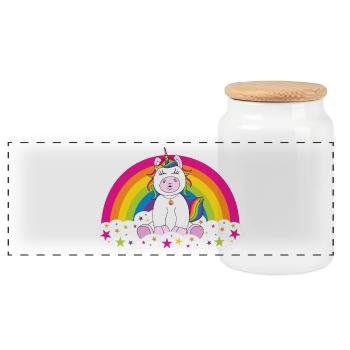 Einhorn Regenbogen - Panorama Keksdose mit Holzdeckel - Weiß - Vorne