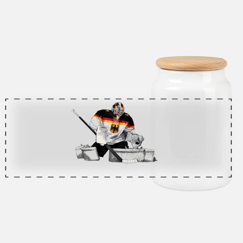 Eishockey Torwart - Panorama Keksdose mit Holzdeckel - Weiß