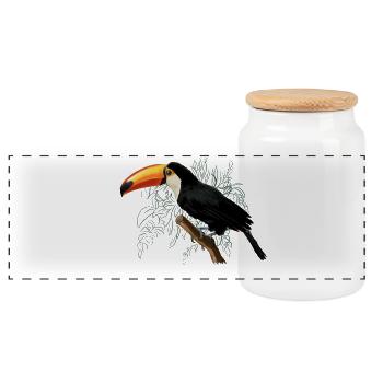Toucan - Panoramic Cookie Jar with Wooden Lid - white - Front