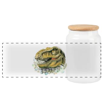 Dinosaur - Panoramic Cookie Jar with Wooden Lid - white - Front