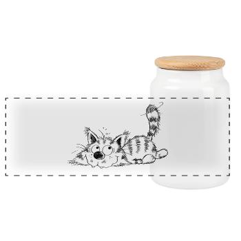 Lustige Kleine Katze - Comic - Panorama Keksdose mit Holzdeckel - Weiß - Vorne