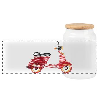 Scooter rétro – Dessin abstrait en gribouillis - Boîte à biscuits avec couvercle en bois - blanc - Devant