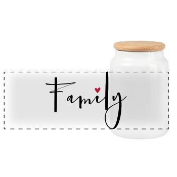 Family Heart Love Community Gift - Panoramic Cookie Jar with Wooden Lid - white - Front