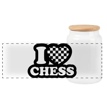I love chess - J'aime échecs - Boîte à biscuits avec couvercle en bois - blanc - Devant