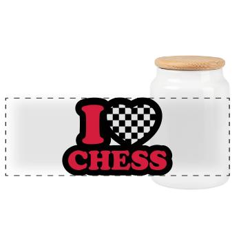 I love chess - J'aime échecs. - Boîte à biscuits avec couvercle en bois - blanc - Devant