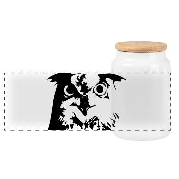 Eule, Owl - Grafik, Vogel, UHU - Panorama Keksdose mit Holzdeckel - Weiß - Vorne