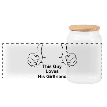 This Guy Loves His Girlfriend - Panoramic Cookie Jar with Wooden Lid - white - Front