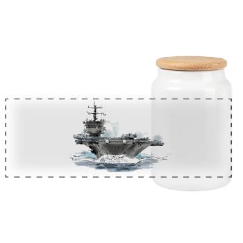 porte-avions - Boîte à biscuits avec couvercle en bois - blanc - Devant