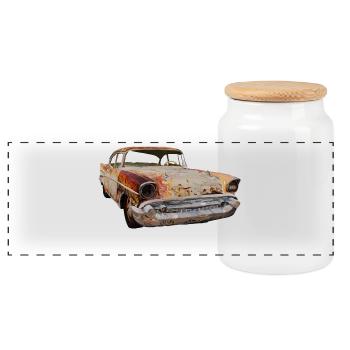 voiture rouillée - Boîte à biscuits avec couvercle en bois - blanc - Devant