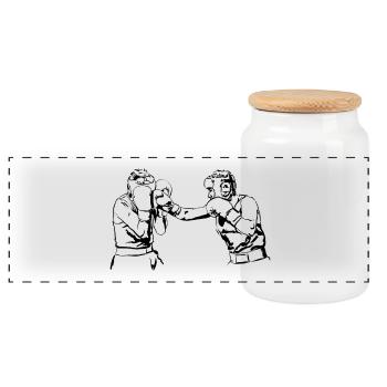 boxing - Panoramic Cookie Jar with Wooden Lid - white - Front