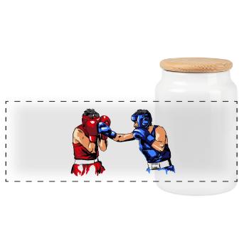 boxing - Panoramic Cookie Jar with Wooden Lid - white - Front