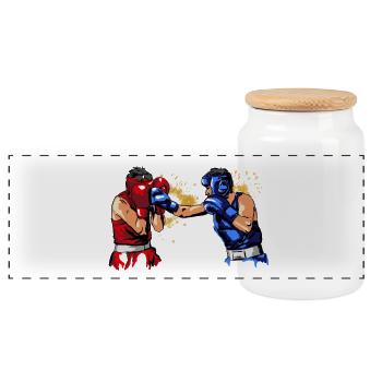 boxing - Panoramic Cookie Jar with Wooden Lid - white - Front