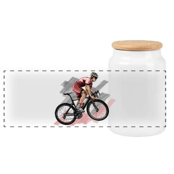 racing bicycle - Panoramic Cookie Jar with Wooden Lid - white - Front