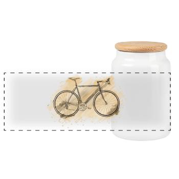 racing bike - Panoramic Cookie Jar with Wooden Lid - white - Front