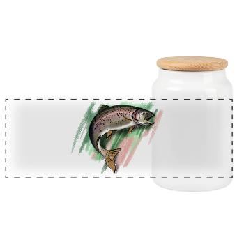 Trout - Panoramic Cookie Jar with Wooden Lid - white - Front
