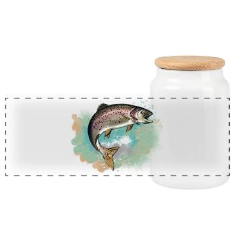 Trout - Panoramic Cookie Jar with Wooden Lid - white - Front