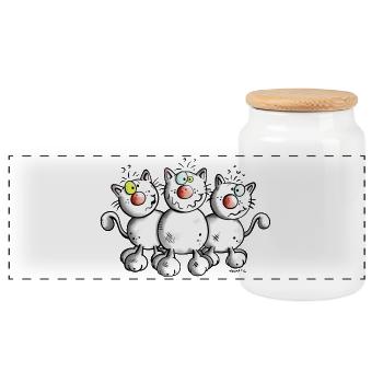 Trois Chats - Boîte à biscuits avec couvercle en bois - blanc - Devant