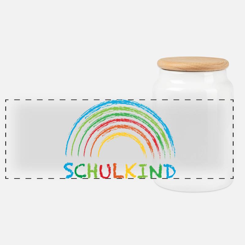 Schulkind Regenbogen Geschenk Einschulung - Panorama Keksdose mit Holzdeckel - Weiß