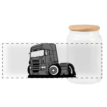 Truck lorry vehicle professional driver - Panoramic Cookie Jar with Wooden Lid - white - Front