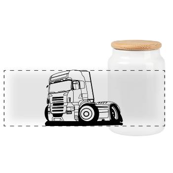 Camion Brummi - Boîte à biscuits avec couvercle en bois - blanc - Devant